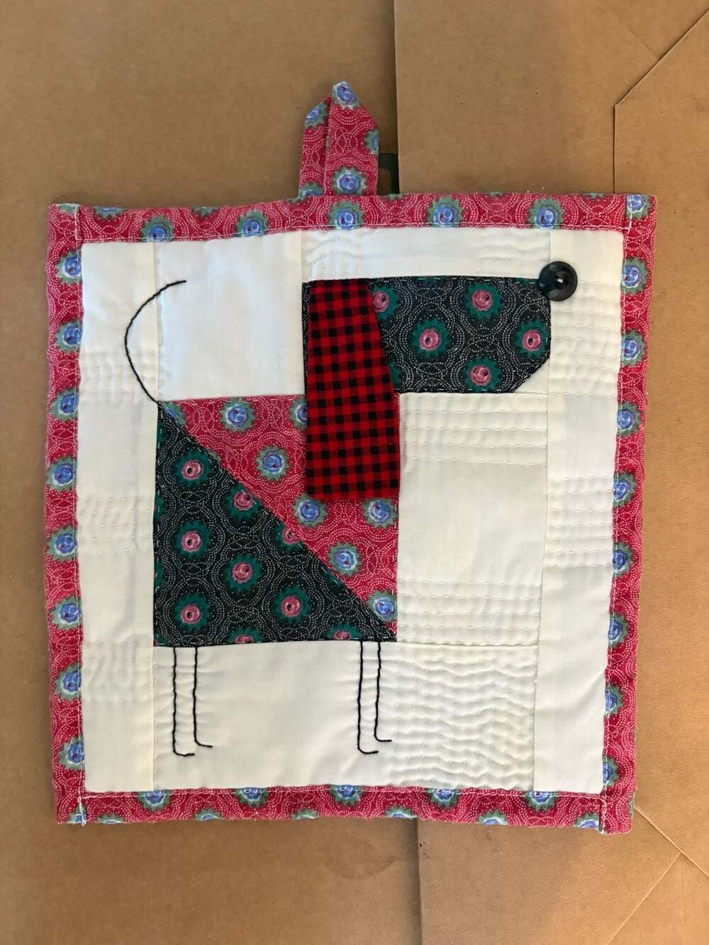 Handmade Dog Quilt Wall Art, Scrappy Cotton Lap Quilt, Playful Pups Design